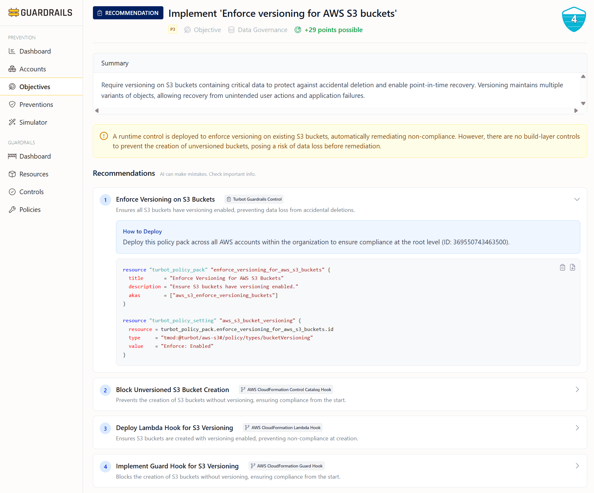Recommendation for runtime enforcement