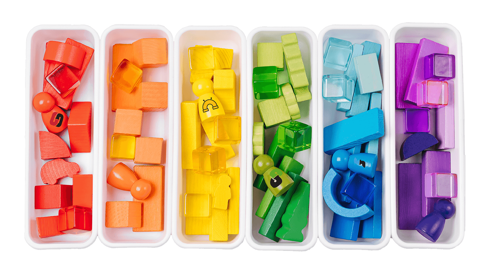 Sorting blocks into bins by color.
