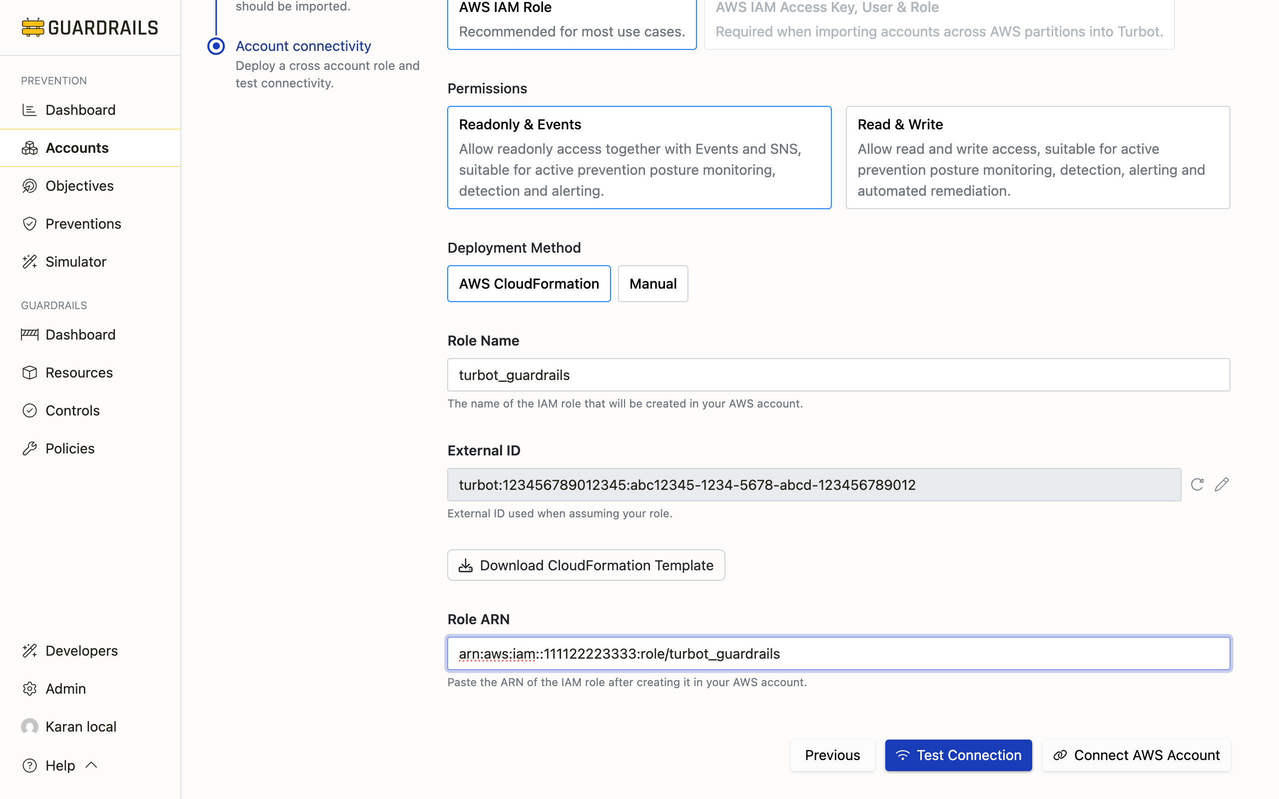 Role ARN field with value entered