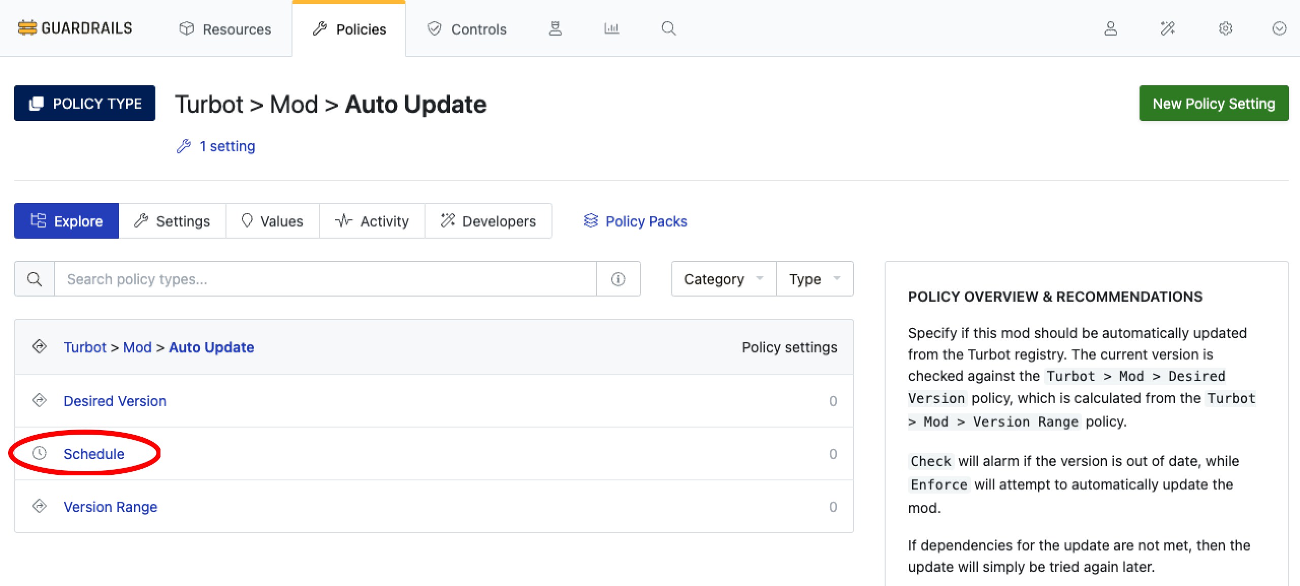 Select Schedule Policy