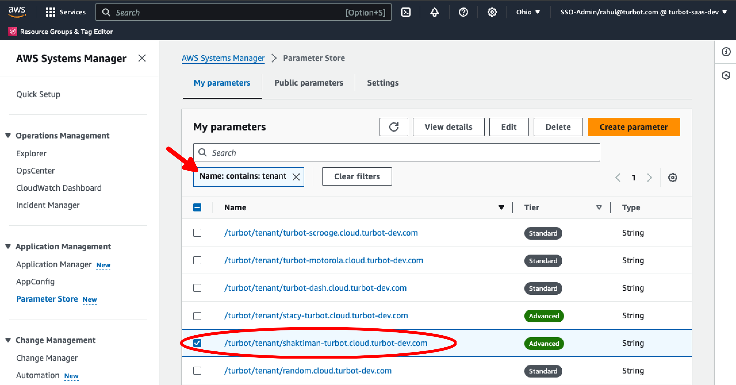 SSM Workspace Parameter