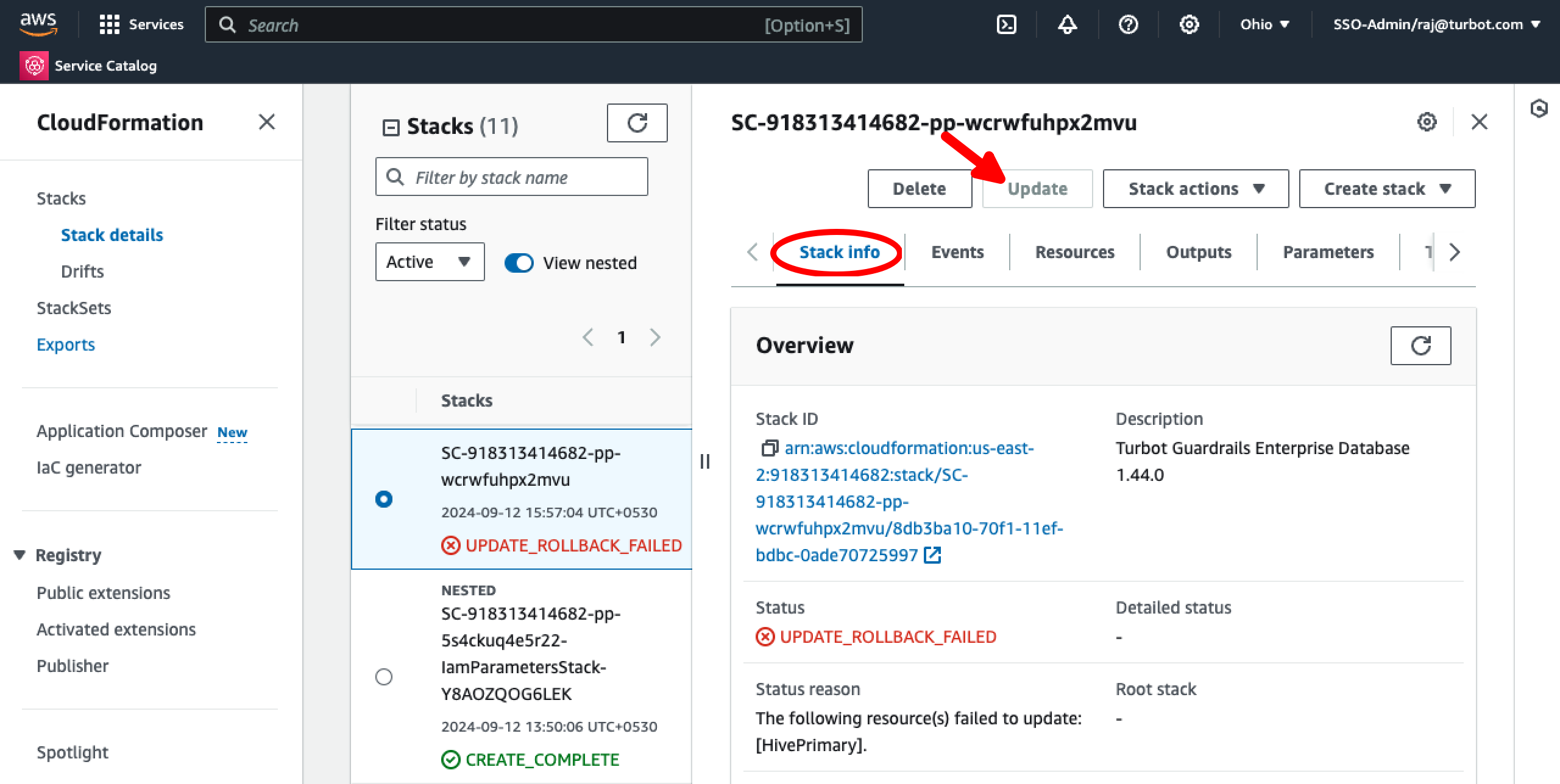 CFN Stack Grayed Out