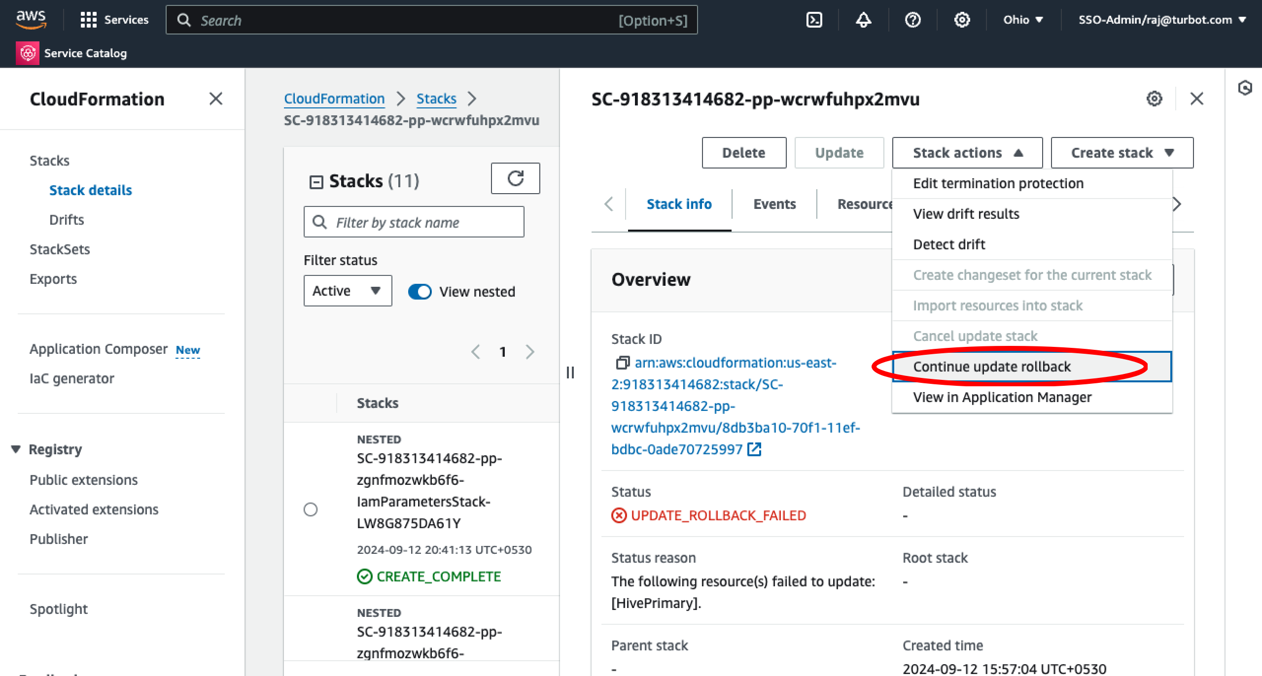Continue Rollback Action
