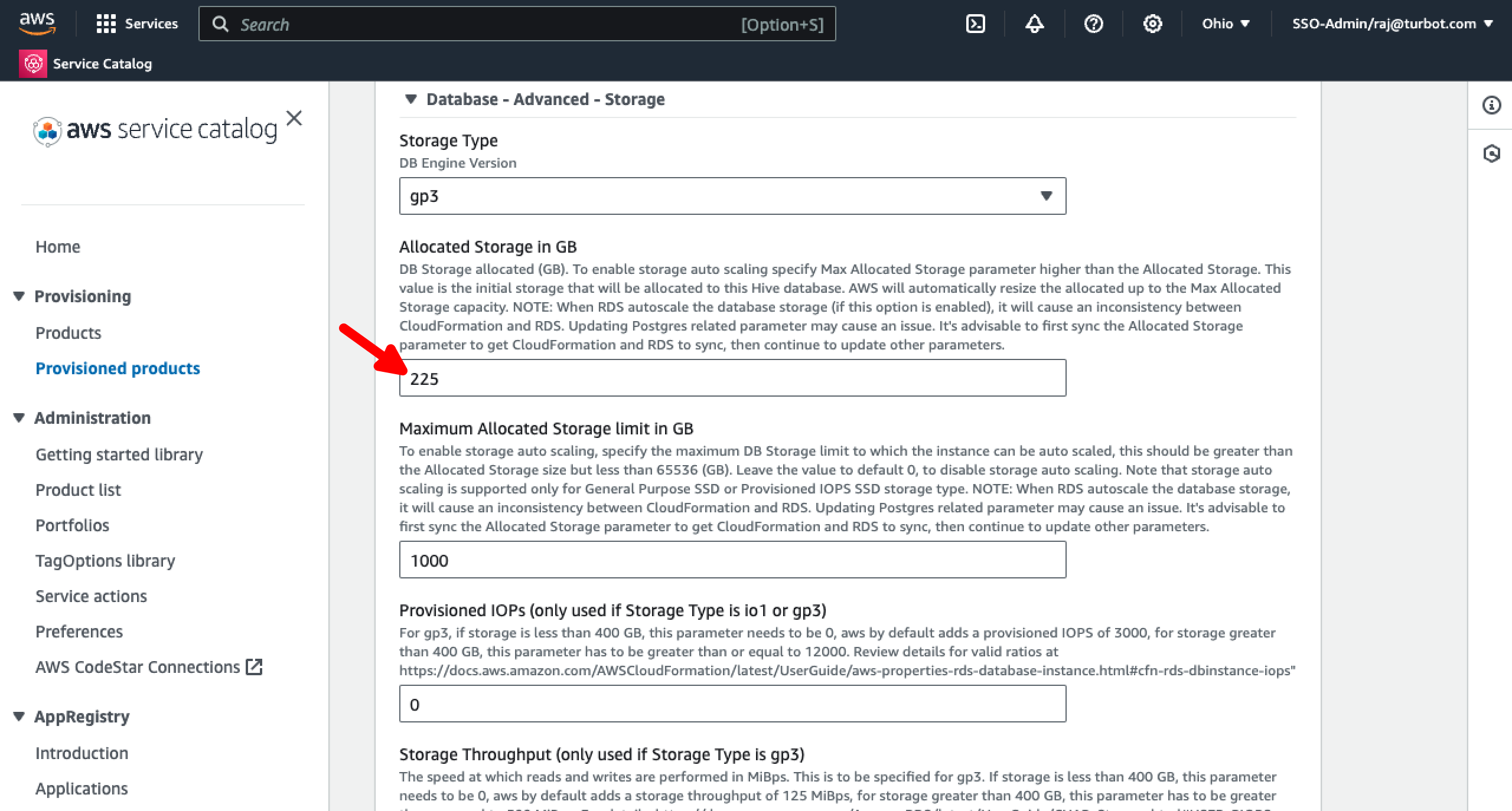 Service Catalog TED Storage Size