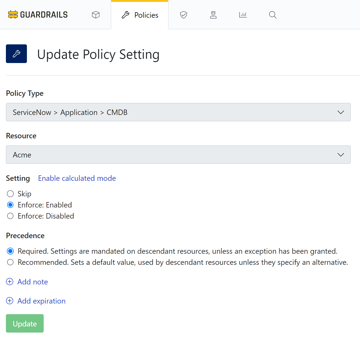 ServiceNow Guardrails Sync Policy