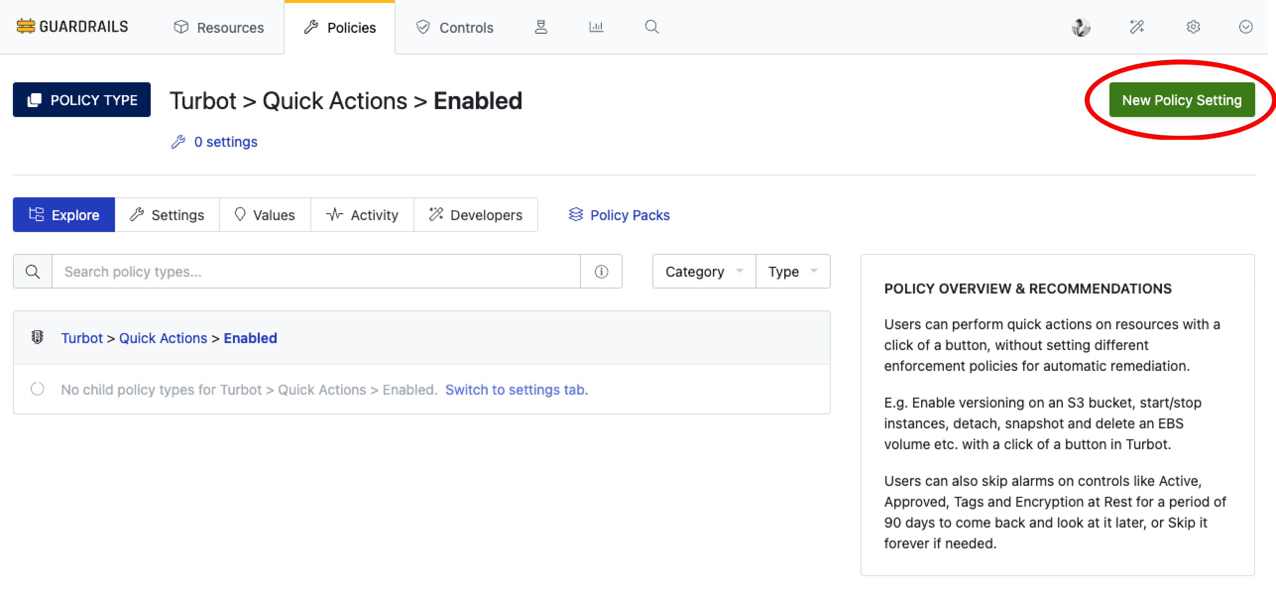 Select New Policy Setting